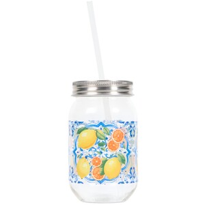 Dolce Vita Print Mason Jar with Straw - Multicolour