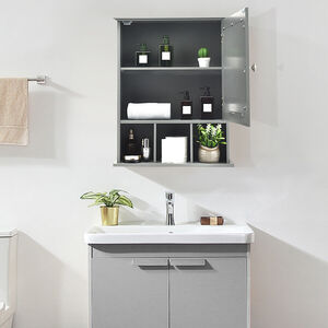 Bathroom Wall Cabinet Display Shelving Unit - Grey by Costway