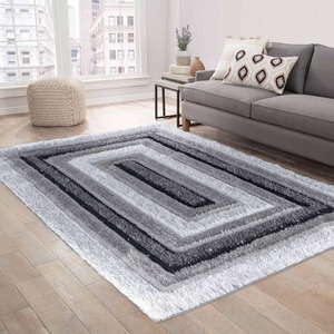 Modern Soft Bordered Shimmer Shaggy Area Rugs by Desire Rugs
