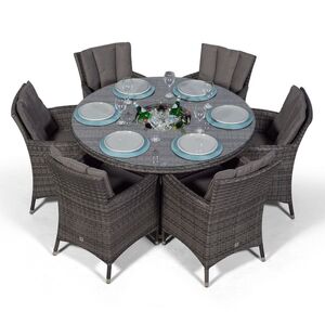 Savannah Round Rattan Patio Dining Set with Ice Bucket Drinks Cooler - Grey / 6 by Giardino