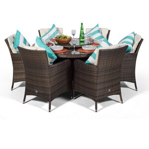 Savannah Round Rattan Patio Dining Set - Brown / 6 by Giardino
