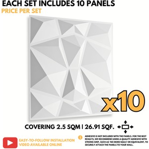 3D Wall Panels (50x50 cm) PVC Cladding Panel White Diamond Design by NOVECRAFTO