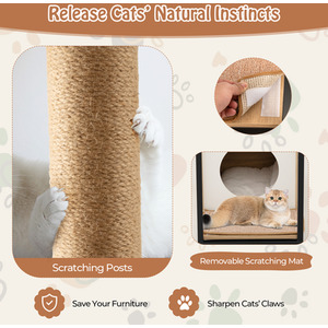 3-in-1 Cat Furniture End Table Cat House - Natural by Costway