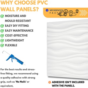 3D Wall Panels (50x50 cm) PVC Cladding Panel Wave Effect Design by NOVECRAFTO