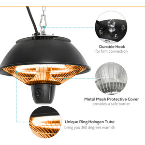 600W Halogen Ceiling Patio Heater - Black