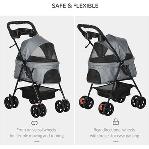 PawHut Dog Stroller Pet Travel Pushchair Foldable - Grey by PawHut