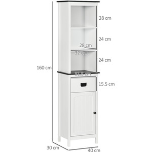 kleankin Tall Bathroom Cabinet Bathroom Storage Unit with Adjustable Shelf - White by kleankin
