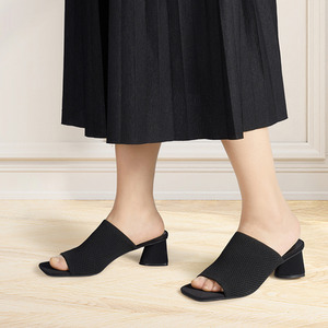 Sandals Chunky Heel Breathable Knit Slip-On by Livingandhome