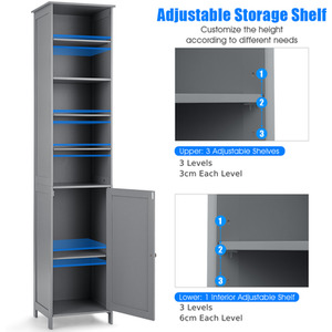 Bathroom Tall Cabinet Slim Freestanding Storage Organizer - Grey by Costway