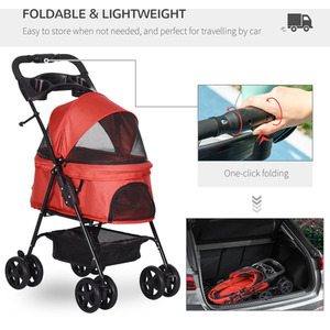 PawHut Dog Stroller Pet Travel Pushchair Foldable - Red by PawHut