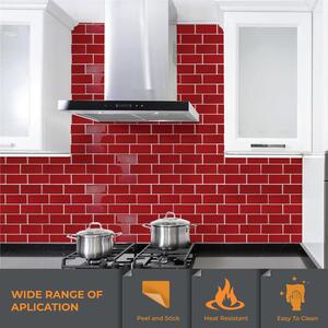 Glossy Retro 3D Backsplash Tile Stickers - Red / 30.5cm / 12 by WALPLUS