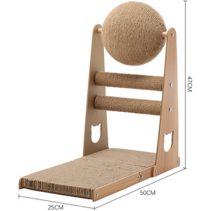 Cat Scratching Board with Sisal Ball - Wood / 50cm by Livingandhome