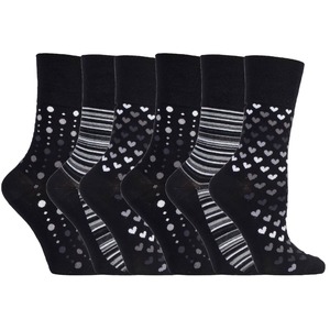 6 Pack Ladies Non Elastic Bamboo Socks - Black and White by Gentle Grip