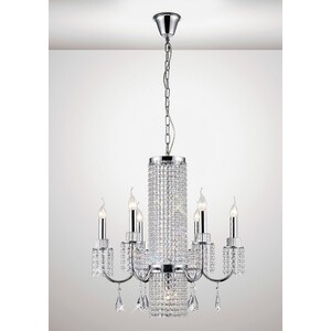 Emily Ceiling Pendant Chandelier 6 Light Polished Chrome, Crystal - Polished Chrome