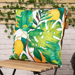 Lemon Leaf Print Indoor and Outdoor Cushion - Yellow by icon
