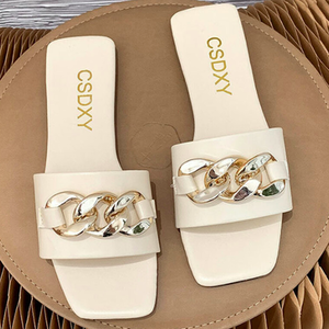 Women's Flat Sandals with Chain Decoration