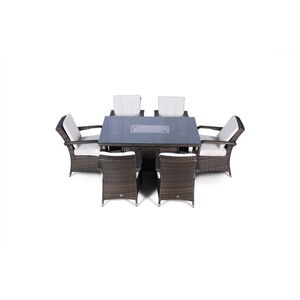 Arizona Fire Pit Square Rattan Patio Dining Set - Brown / 6 by Giardino