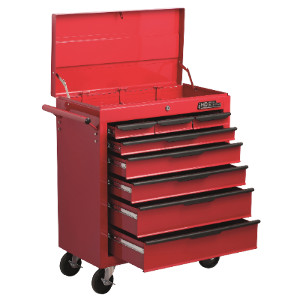 Hilka 8 Drawer Trolley with Lid Storage and Ball Bearing Drawer Sliders - Red by Hilka