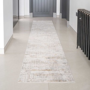 Grey Gold Distressed Aztec Motif Living Area Rug - Greige / 240 x 70cm by The Rug House