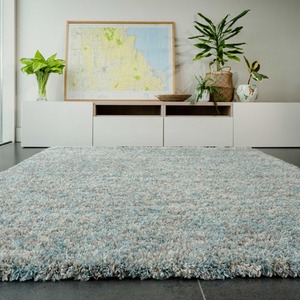 Duck Egg Blue Grey Mottled Shaggy Area Rug by The Rug House