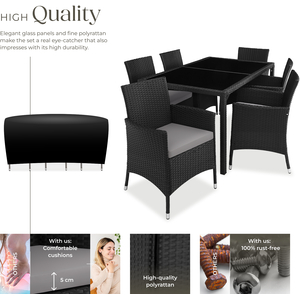 Rattan Garden Furniture Set 61 With Protective Cover - Black/Grey by tectake