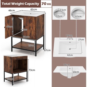 Bathroom Vanity Unit with Basin - Brown by GAINOOM