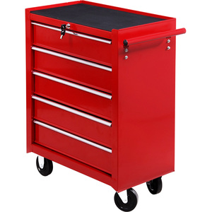 HOMCOM 5 Drawer Tool Trolley Lockable Steel Tool Chest on Wheels - Red by HOMCOM