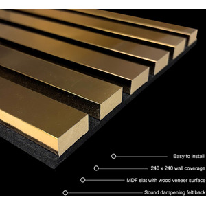 4x Wood Acoustic Slatted Wall Panels - Gold Metallic by Aluxo