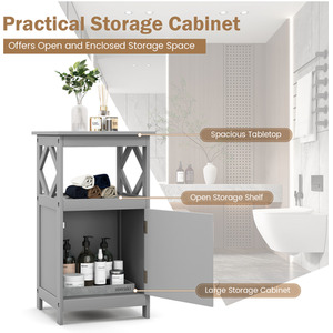 Bathroom Floor Cabinet Single Door Storage Cabinet - Grey by Costway