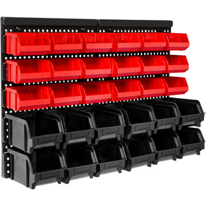 Wall Mounted Storage Bins Set of 2 - pegboards and 62 bins included - Black by tectake