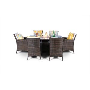 Savannah Fire Pit Square Rattan Patio Dining Set - Brown / 6 by Giardino