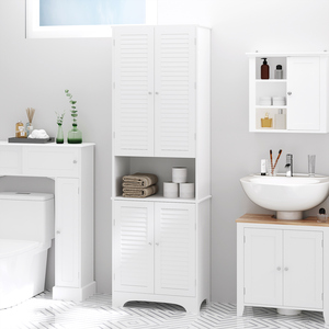 HOMCOM Tall Freestanding Bathroom Cabinet Retro Shutters White - White by HOMCOM