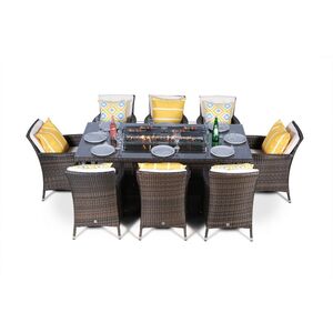 Savannah Fire Pit Square Rattan Patio Dining Set - Brown / 8 by Giardino