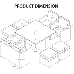 Furniture One 8 Seater Rattan Dining Table and Chair Set - Black by Furniture One
