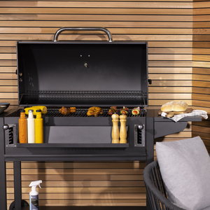 Deluxe Charcoal BBQ Grill with Chrome Steel Warming Rack - Black by Charles Bentley