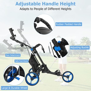 3 Wheel Golf Push Pull Cart - Blue by Costway