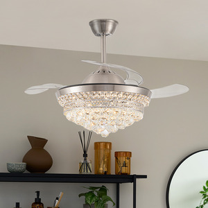 Ceiling Fan Light with Round Crystal-Encrusted Shade - Silvery White by Livingandhome