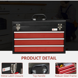 DURHAND Drawer Tool Chest Lockable Tool Box Ball Bearing Runners - Black, Red / 32cm by DURHAND