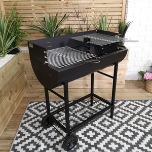 Black Half Drum Steel BBQ - Black by Garden Mile