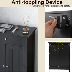 Bathroom Floor Cabinet Entryway Storage Organizer - Black by Costway