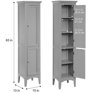 Teamson Home Wooden Bathroom Cabinet Tall Standing Grey Glancy ELG-640 - Grey by Teamson Home