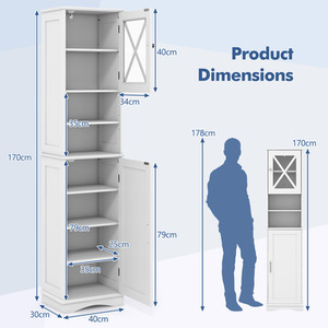 170cm Tall Bathroom Cabinet - White by Costway