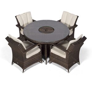 Arizona Round Rattan Patio Dining Set with Ice Bucket Drinks Cooler - Brown / 4 by Giardino