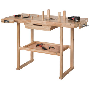 Woodworking Bench - with 2 vices, spacious drawer, shelf - Brown / 47.5cm by tectake