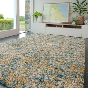 Teal Ochre Mottled Soft Shaggy Area Rug by The Rug House