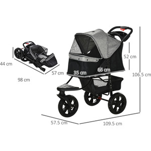 Pawhut Folding 3 Wheel Pet Stroller - Grey by Pawhut