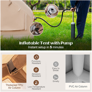 4-6 People Inflatable Camping Tent for Family Camping - Brown by Costway