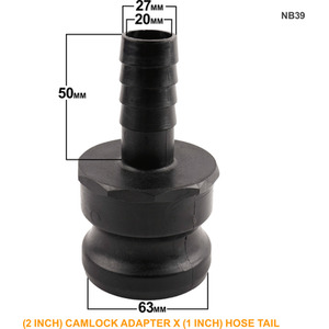 Camlock Adapter (2 inch) x (1 inch) Hose Tail - Black by DNA PACKAGING LTD