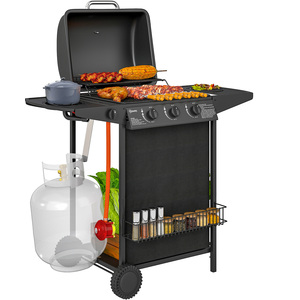Outsunny Portable 4 Burner Gas BBQ Grill with Built-in Thermometer - Black by Outsunny