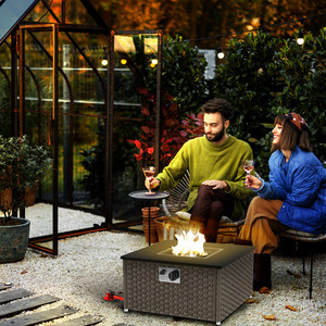 Outsunny Rattan Gas Fire Pit Table with Lid - Grey by Outsunny